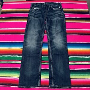 Vintage Silver Jeans Men's 32x32 Grayson Dark Blue Denim Straight‎ Thick Stitch